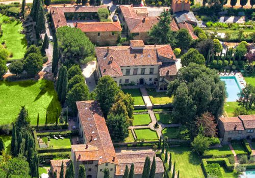 Aerial View of Villa di Piazzano, Sister Hotels Monastero di Cortona Hotel & Spa - Hotel Cortona Tuscany